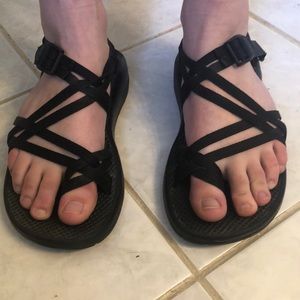 Barely used double strap black Chacos